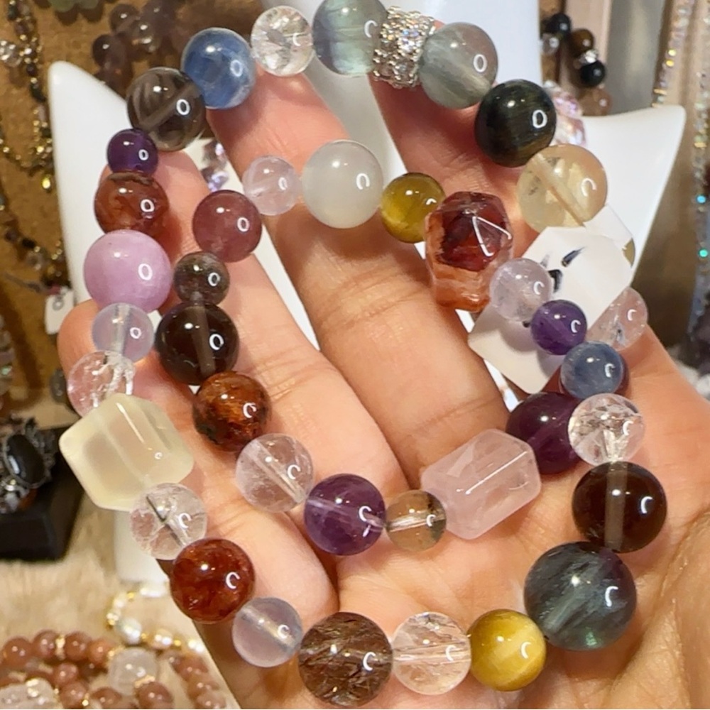 2-Layer Multicolor Gemstone Beaded Bracelet 7-10mm, Size 6.25 inches